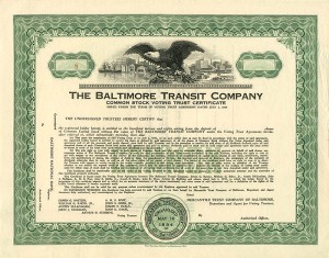 Baltimore Transit Co. - Railroad Stock Certificate